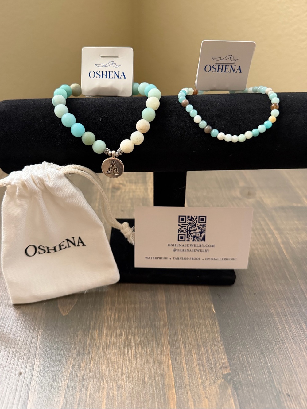 NWT Oshena Amazonite Stretch Bracelet Set – Lotus/Buddha Charm